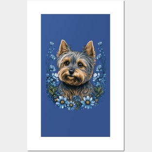 Scottish Terrier and Blue Flowers Posters and Art